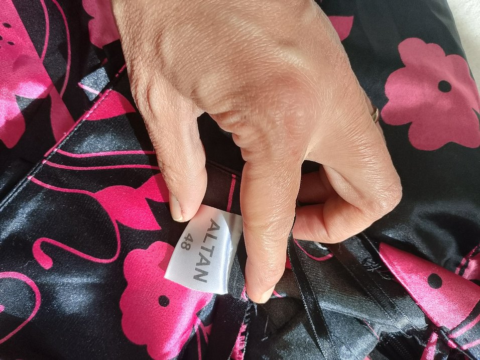 Uzun, Askılı, Pembe Siyah Bağlama Desenli Elbise - Görsel 4