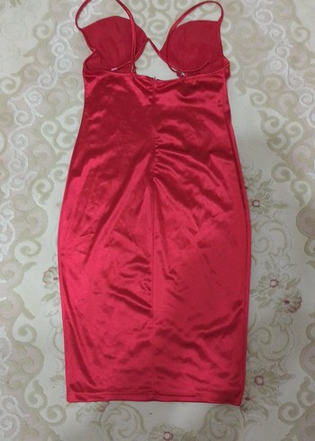 Kırmızı Saten Midi Drapeli Abiye Elbise - Görsel 2