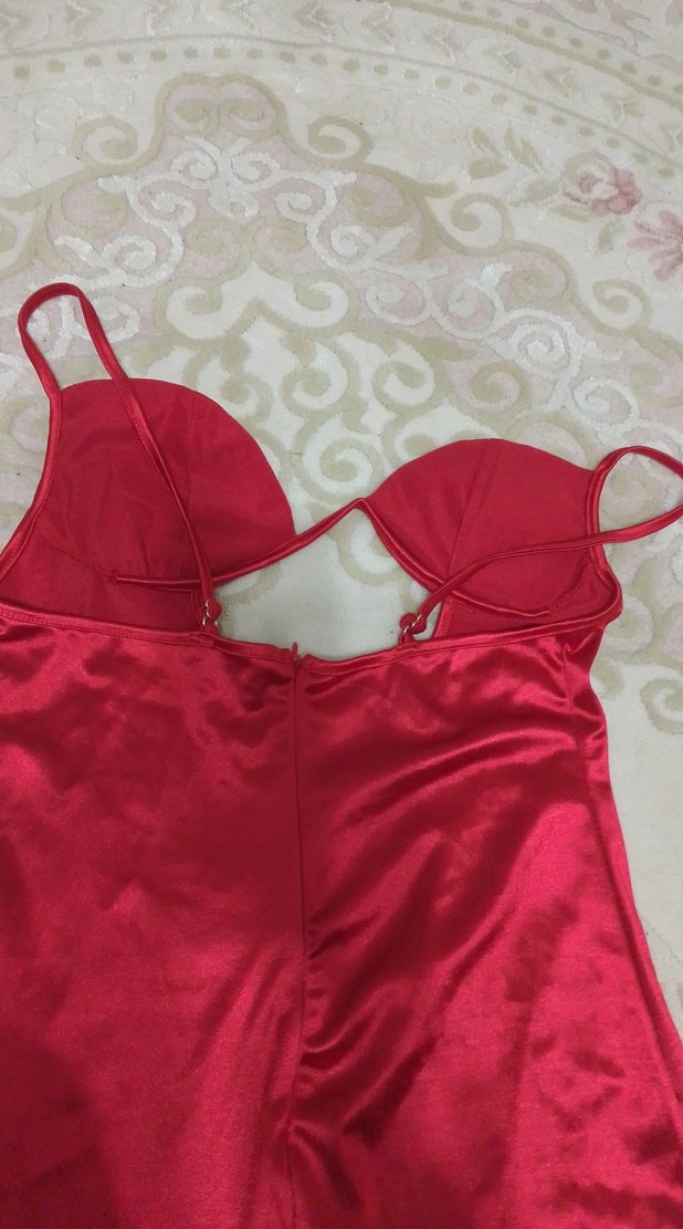 Kırmızı Saten Midi Drapeli Abiye Elbise - Görsel 5