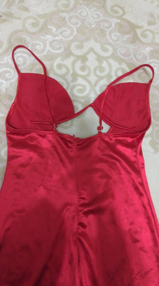 Kırmızı Saten Midi Drapeli Abiye Elbise - Görsel 3