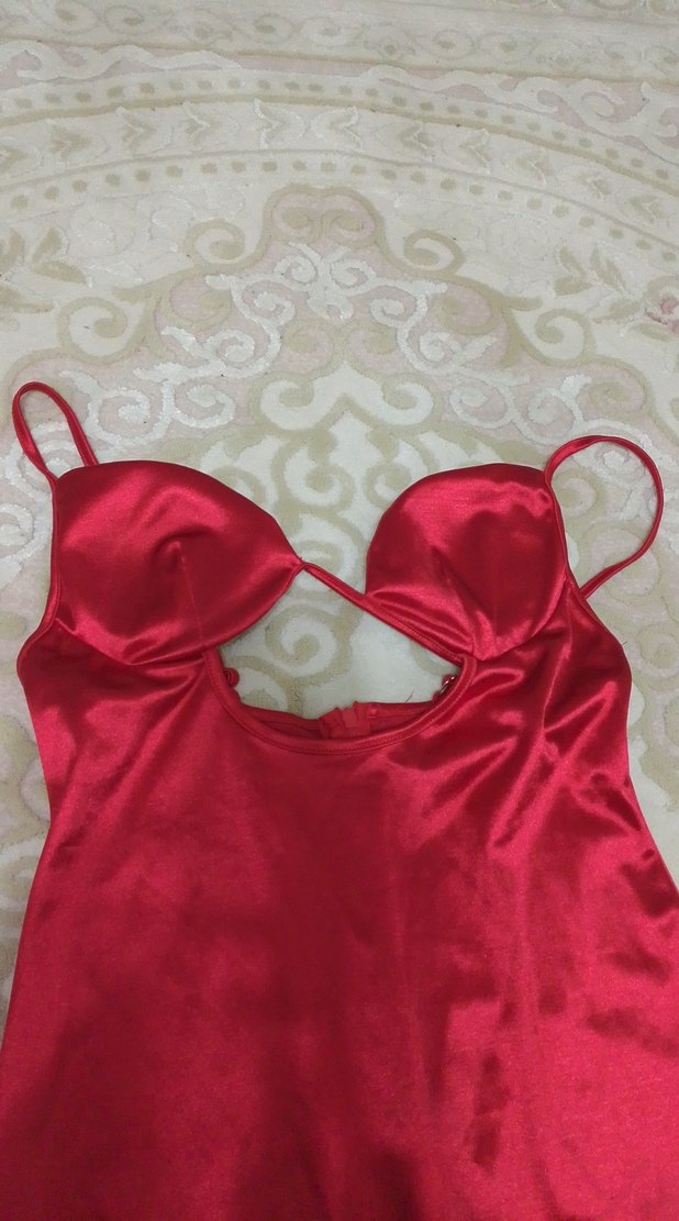 Kırmızı Saten Midi Drapeli Abiye Elbise - Görsel 4