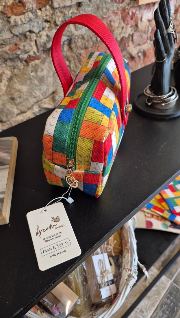 Renkli Baskılı Fermuarlı Kadın Makyaj Çantası - Görsel 3