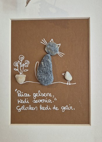 Kahverengi Taşlı Kedi Tasarımlı Çerçeve - Görsel 2