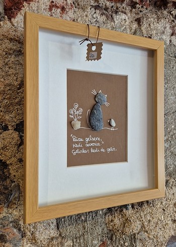 Kahverengi Taşlı Kedi Tasarımlı Çerçeve - Görsel 3