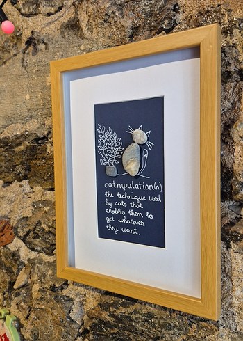 Kedi Temalı Çerçeveli Taş Sanatı - Görsel 2