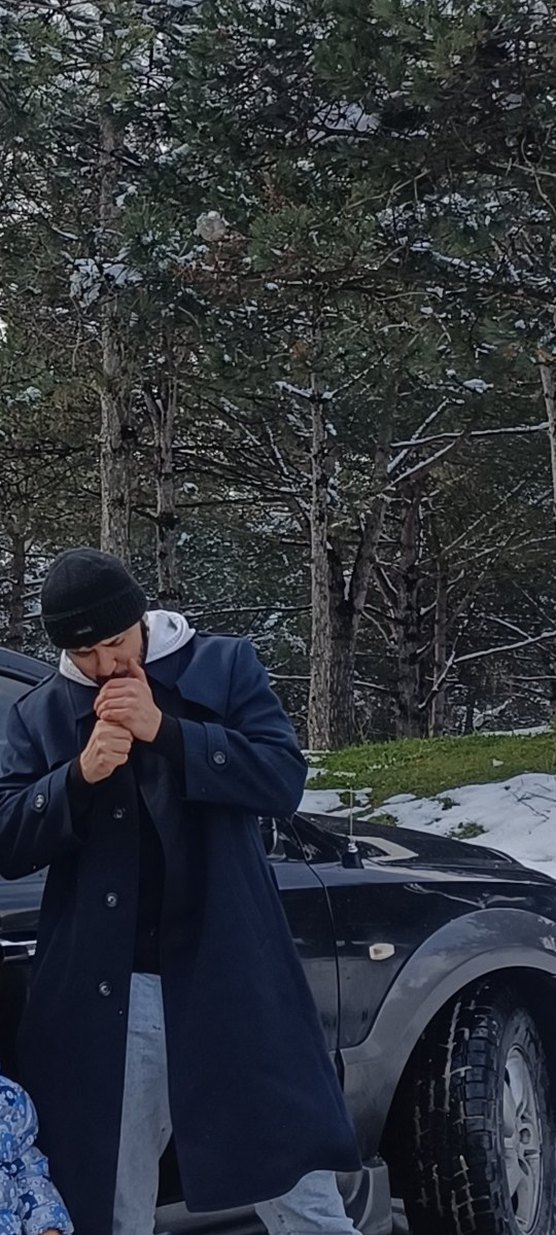 Erkek Lacivert Kemerli Kaban - Görsel 2