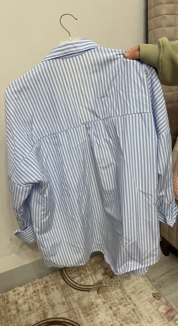 Mavi Çizgili Kadın Uzun Kollu Gömlek - Görsel 2