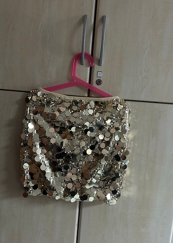 Altın Renk Payetli Mini Etek - Görsel 3