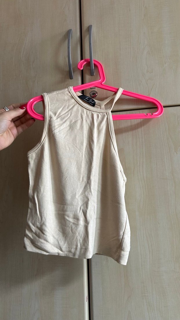 Kadın Beyaz Keten Yüksek Yakalı Atlet - Görsel 2