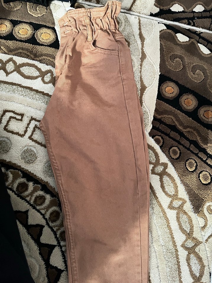 Kahverengi Lastikli Kadın Keten Pantolon - Görsel 2