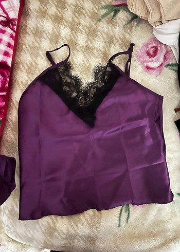 Mor Dantelli İp Askılı Kadın Pijama Takımı - Görsel 2