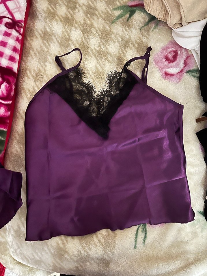 Mor Dantelli İp Askılı Kadın Pijama Takımı - Görsel 2