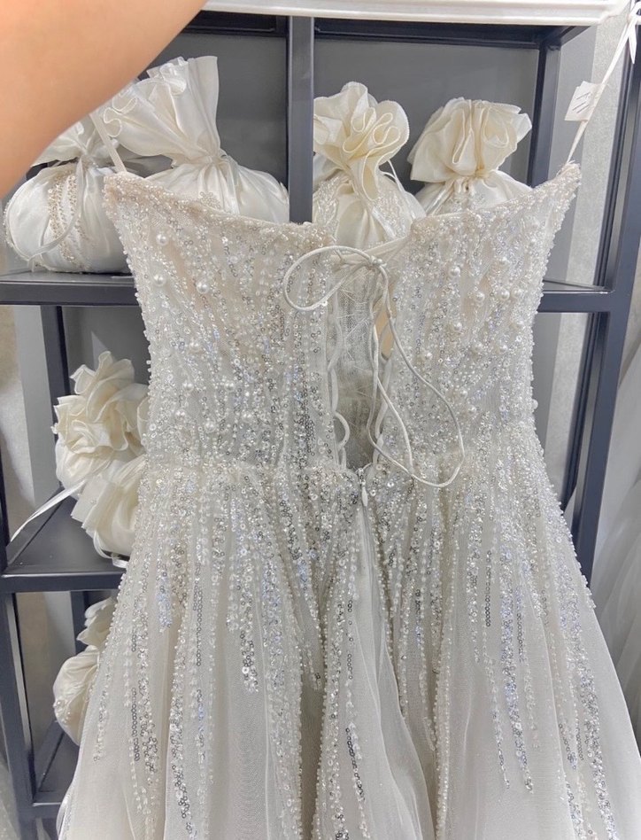 Straplez Parlak Taş İşlemeli Uzun Gelinlik - Görsel 2