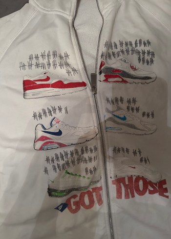 Nike Sneaker Baskili Beyaz Fermuarli Kapusonlu Sweatshirt