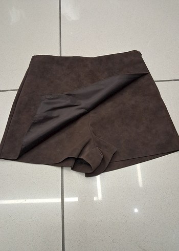 Kahverengi Süet Mini Şort Etek - Görsel 2