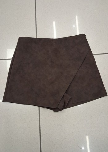 Kahverengi Süet Mini Şort Etek - Görsel 3