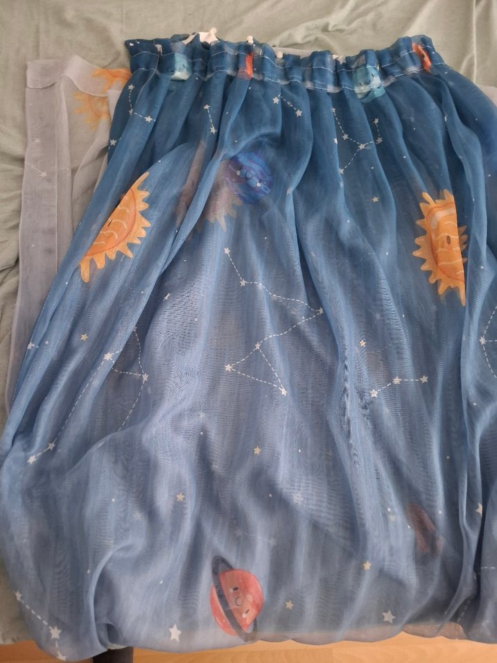 Bej ve Gri Tavan Lambası uzay temalı. ve perdesi - Görsel 5