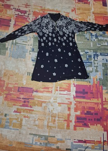 Mavi Bohem Uzun Kollu Bağlama Desenli Tunik - Görsel 2