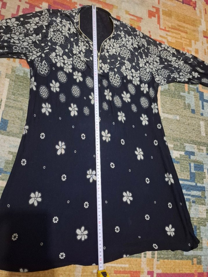 Mavi Bohem Uzun Kollu Bağlama Desenli Tunik - Görsel 5