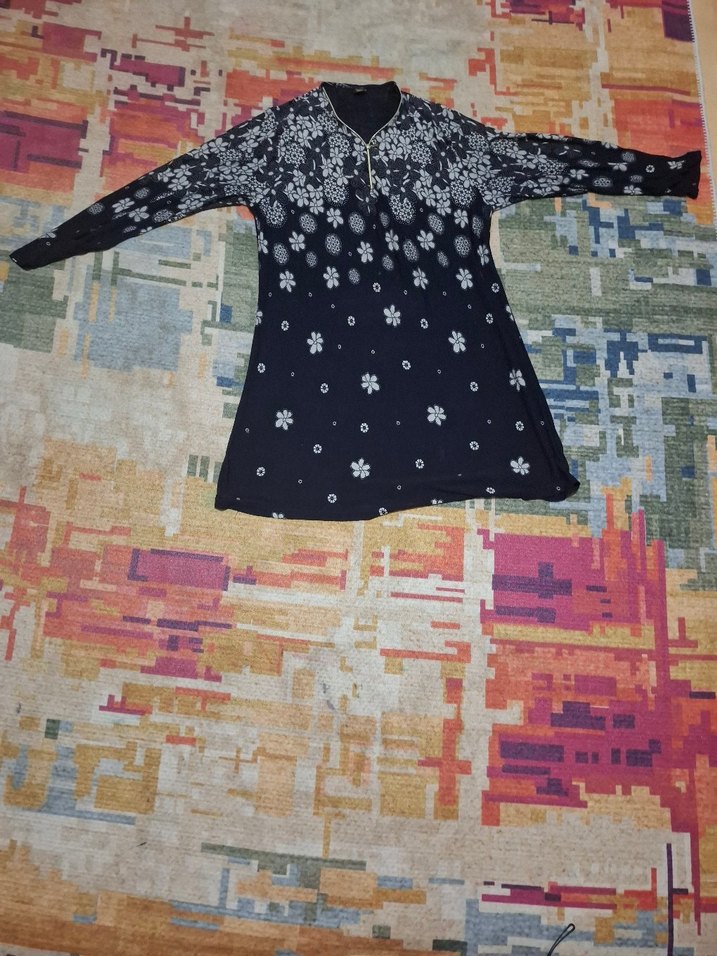 Mavi Bohem Uzun Kollu Bağlama Desenli Tunik - Görsel 2