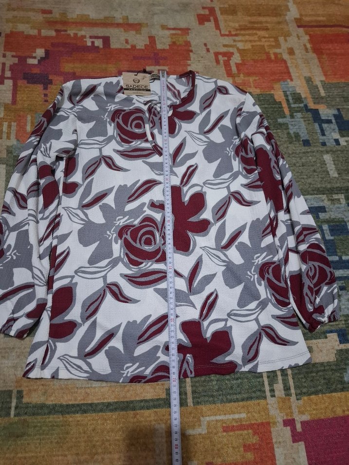 Bohem Bordo  Uzun Kollu Bluz - Görsel 2