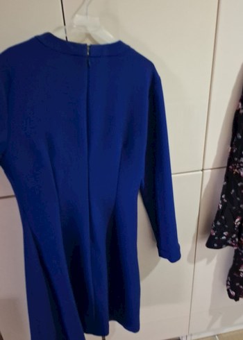 Zincir Detaylı Uzun Kollu Mavi Abiye Elbise - Görsel 2