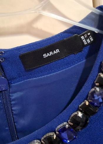 Zincir Detaylı Uzun Kollu Mavi Abiye Elbise - Görsel 3