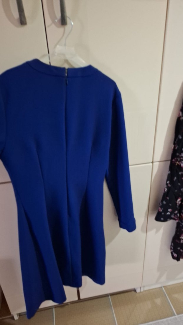 Zincir Detaylı Uzun Kollu Mavi Abiye Elbise - Görsel 2