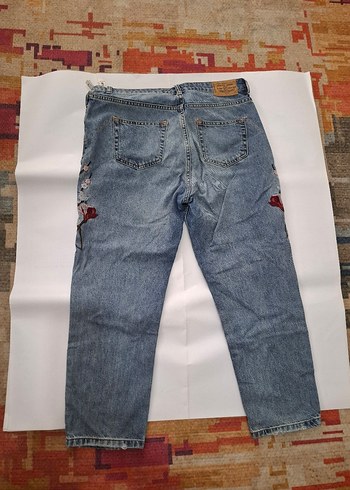 Nakışlı Düğmeli Gri Mavi Kadın Kot Pantolon - Görsel 2