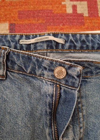 Nakışlı Düğmeli Gri Mavi Kadın Kot Pantolon - Görsel 3