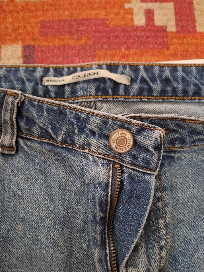 Nakışlı Düğmeli Gri Mavi Kadın Kot Pantolon - Görsel 3