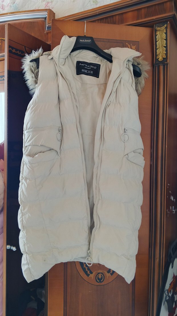 Beyaz Kadın Midi Fermuarlı Yelek - Görsel 3