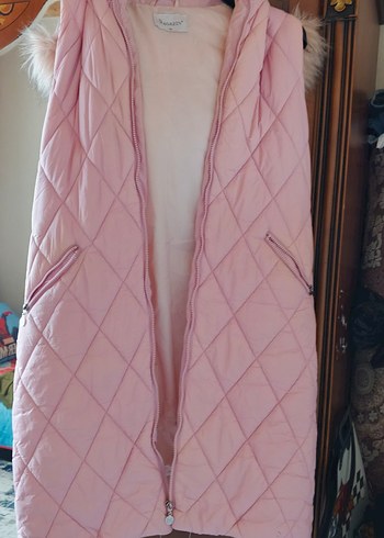 Pembe Uzun Suni Kürklü Kadın Yelek - Görsel 3