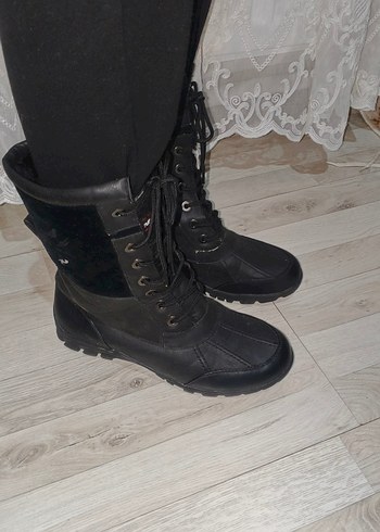 Siyah Deri Bağcıklı Yüksek Topuklu Goth Bot - Görsel 2