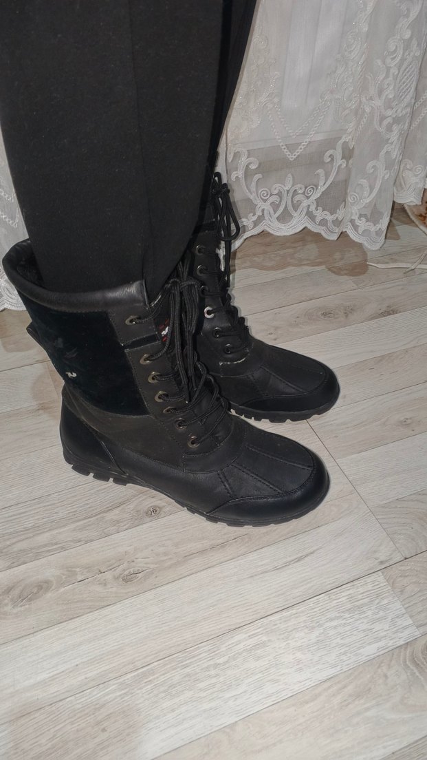 Siyah Deri Bağcıklı Yüksek Topuklu Goth Bot - Görsel 2