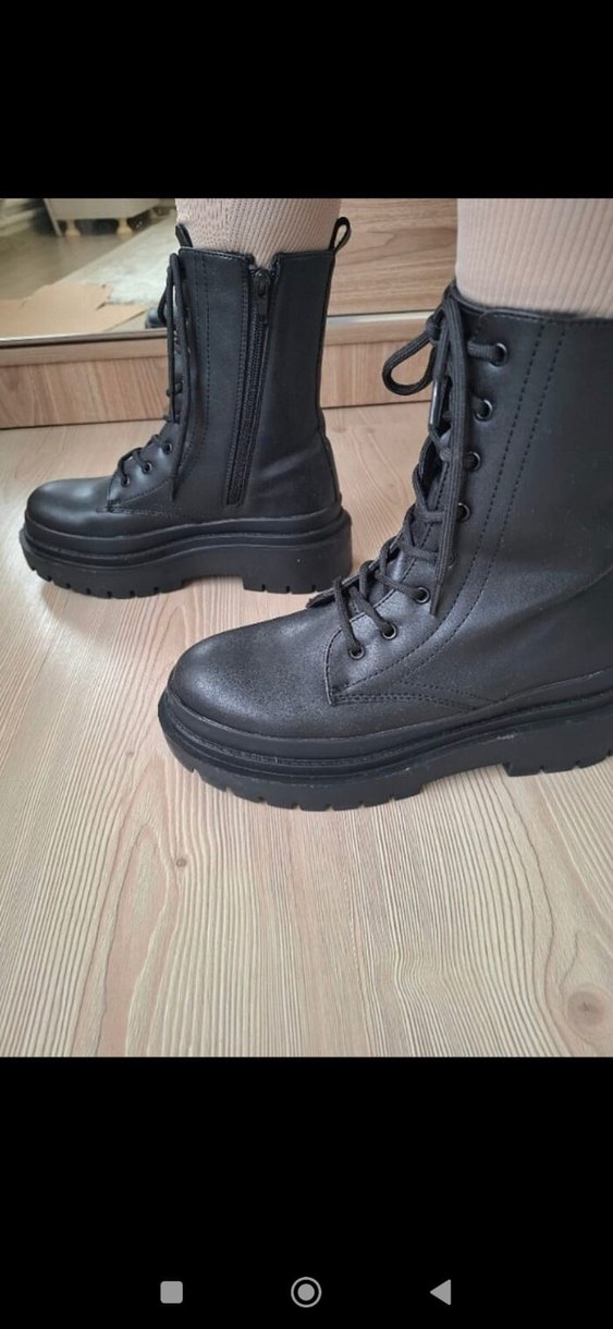 Siyah Deri Platform Topuklu Gotik Botlar - Görsel 4