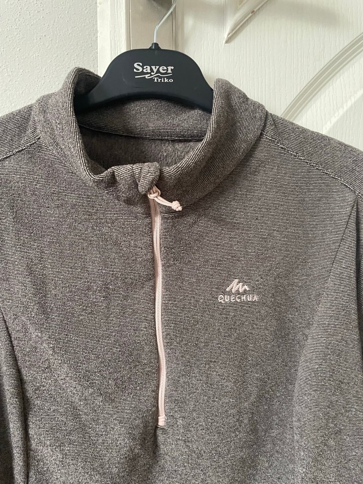 Gri Fermuarlı Yüksek Yakalı Kadın Sweatshirt - Görsel 2