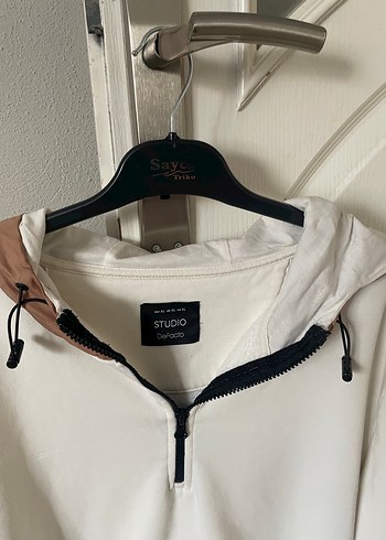 Erkek Beyaz Kapüşonlu Fermuarlı Sweatshirt - Görsel 2