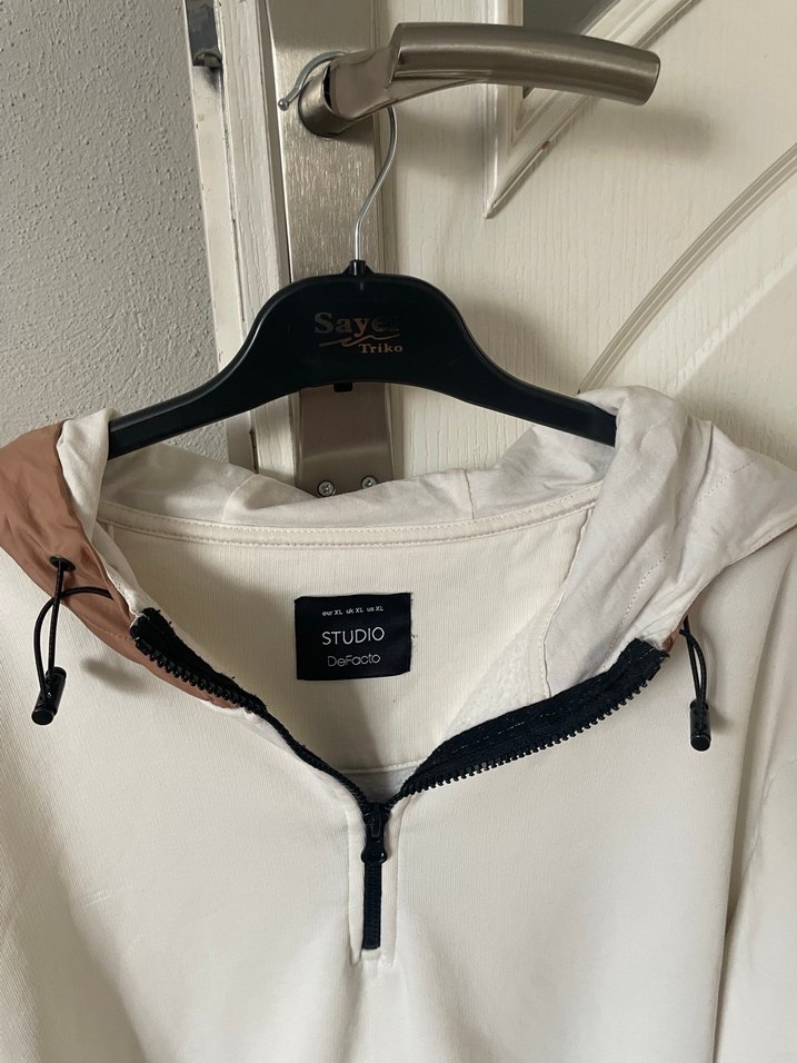 Erkek Beyaz Kapüşonlu Fermuarlı Sweatshirt - Görsel 2