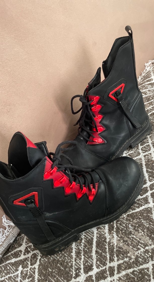 Kırmızı Tokalı Blok Topuklu Punk Bot - Görsel 4