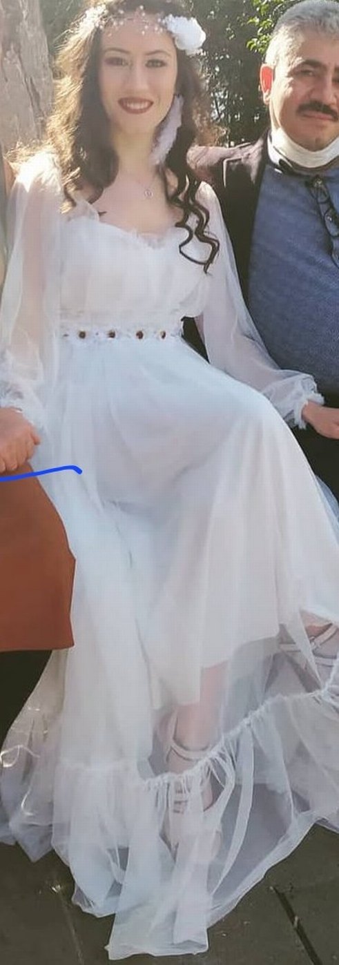 Beyaz Uzun Straplez Bohem Elbise - Görsel 2