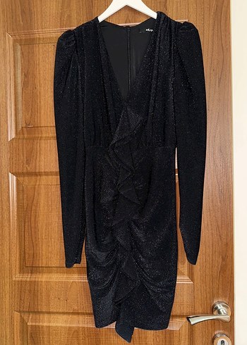 Siyah V Yaka Pileli Mini Elbise - Görsel 2