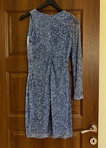 Cengiz AKTÜRK .Tek Kollu, Çapraz Yaka Mavi Midi Abiye Elbise - Görsel 2