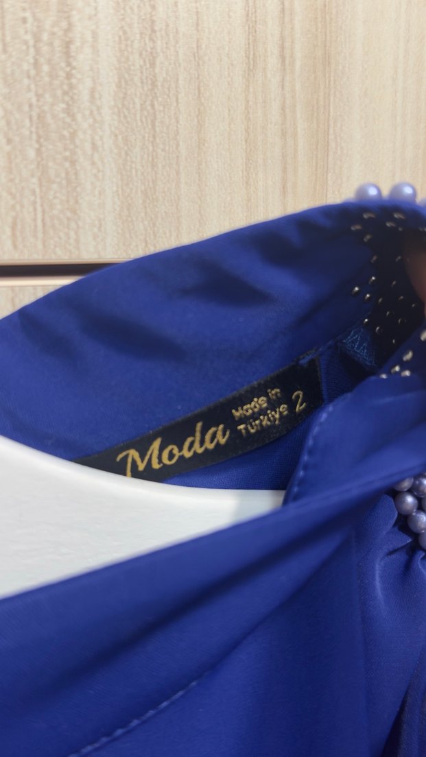 Drapeli Mavi Uzun Kadın Abiye Elbise - Görsel 2