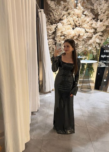 Uzun Siyah Yılan Desenli Gotik Abiye Elbise - Görsel 2