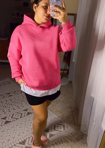 Pembe Kapüşonlu Kadın Sweatshirt - Görsel 2