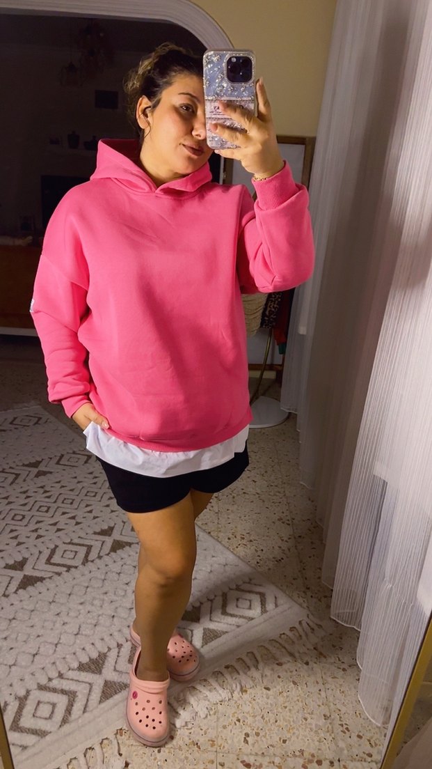 Pembe Kapüşonlu Kadın Sweatshirt - Görsel 2