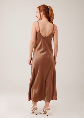 Kahverengi Saten Elbise didemmbutik takip - Görsel 2