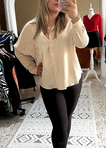 Bej Keten Gömlek - Görsel 3