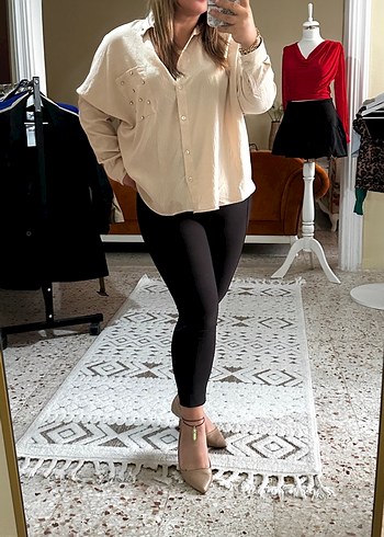 Bej Keten Gömlek - Görsel 2